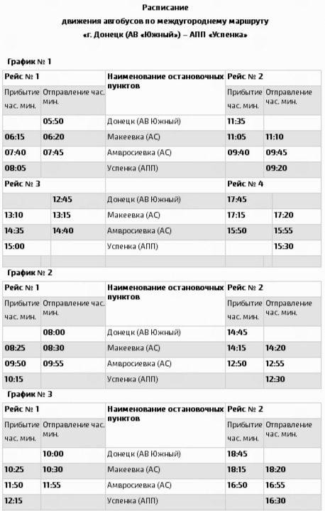 Расписание автобусов Донецк - Авило-Успенка